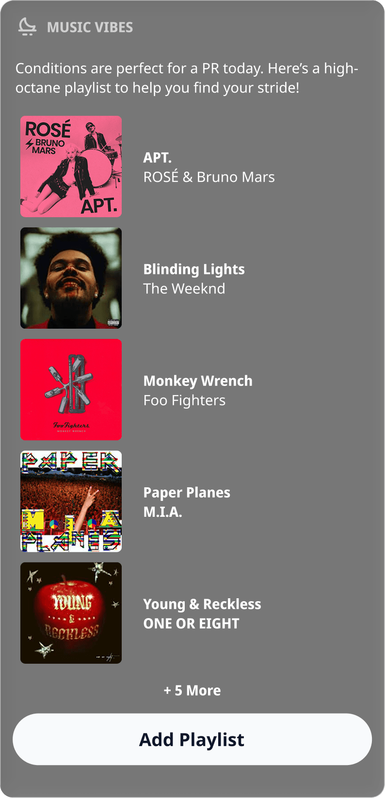 SynQ music vibes recommendation card